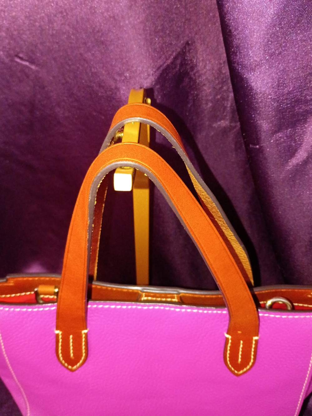 Dooney & Bourke Hot Pink Leather Tote with Brown Handles - Picture 6 of 10